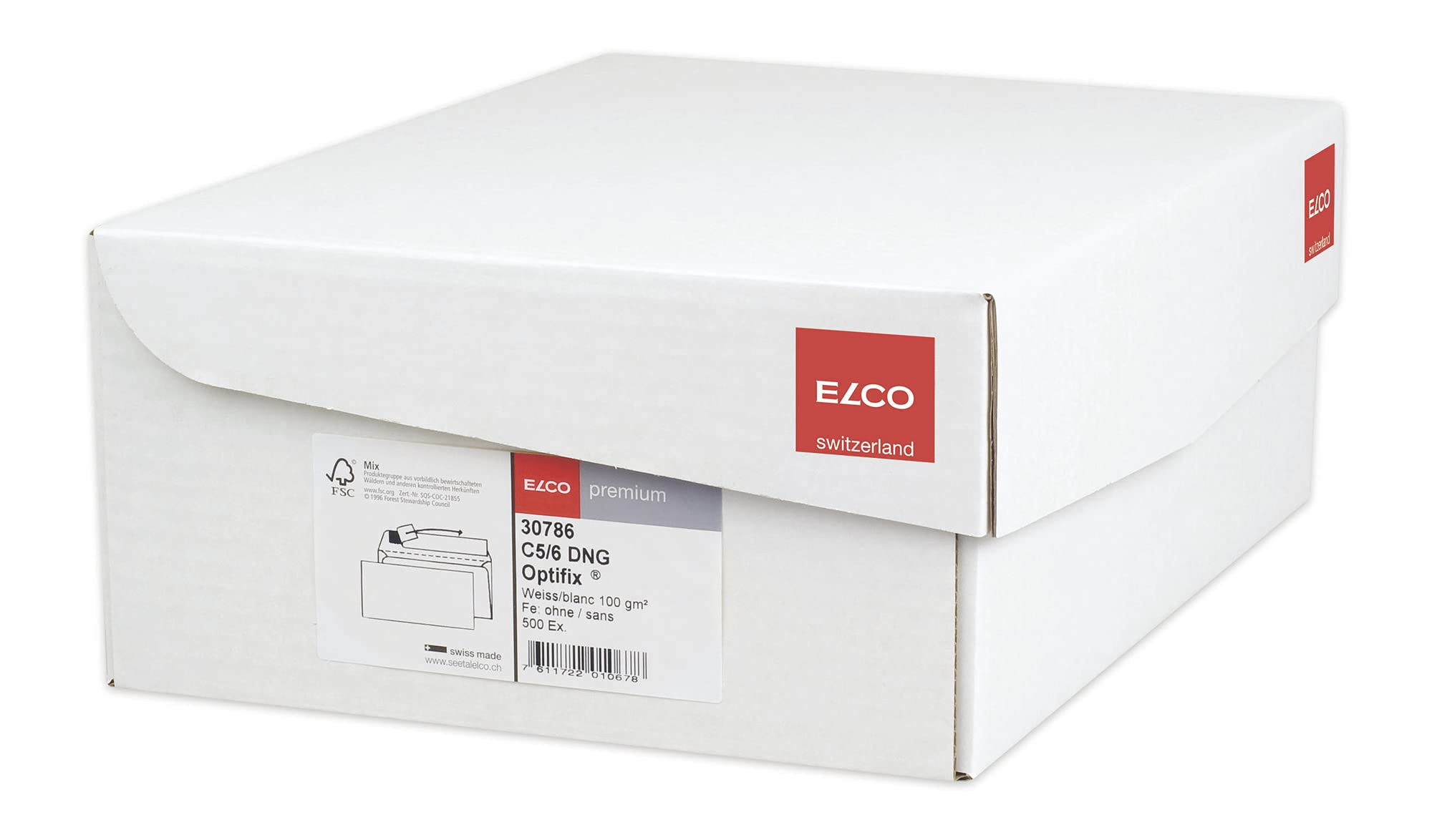 ELCO Premium Enveloppe Patte auto-adhésive avec bande protectrice Qualité FSC 100 g/m² Blanc Format DL Lot de 500