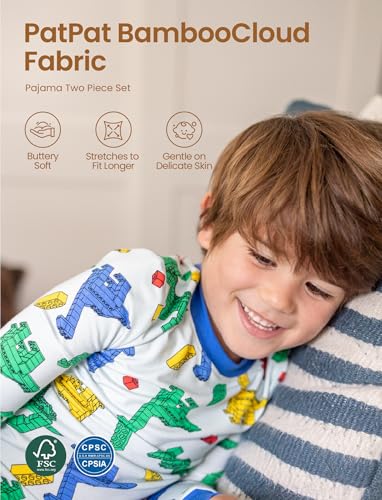 Image of PATPAT Toddler & Kids Pajama Sets with Bamboo Viscose, Snug Fit Pjs for Girls, All-Season Comfort Sleepwear, Ages 2-12 Years