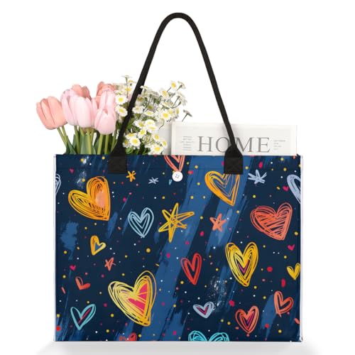 Abstract Star Heart Tote Bag for Women Large Beach Bag Reusable Tote Bags for Work Travel Beach Shopping3