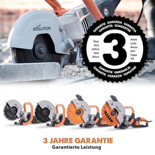 Evolution R230DCT Betonsäge Elektrische Steinsäge 2000W Steinschneidemaschine 230 mm Scheibendurchmesser Sägeblatt Diamantblatt Trennscheibe, 90 mm Schnitttiefe schneidet Mauerwerk Gehwegplatten Beton