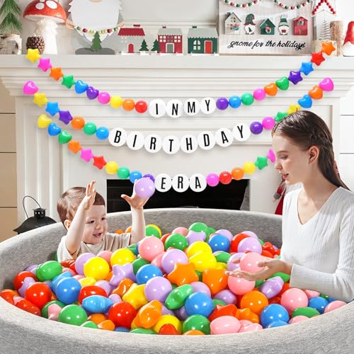 Heopeis 200 Star Ball Pit Balls Hearts for Toddlers Phthalate Free BPA Free Crush Proof Plastic - 7 Bright Colors in Reusable Play Toys for Kids with Storage Bag Indoor Outdoor - Thumbnail 5