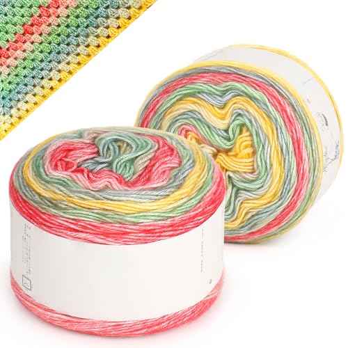 Image of Katech Ombre Yarn for Crocheting Knitting-Gradient Cake Variegated Soft Yarn with Vibrant Colors, Multicolor-Perfect for Blankets, Scarves, Shawls and Garments (Color B)