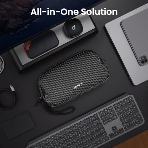 Image of tomtoc Electronic Organizer Travel Case Performance, Water Resistant Dual Compartment Cable Organization Storage Bag for Charger, Cord, Phone, Hard Drive, Power Bank, Accessories Travel Essentials