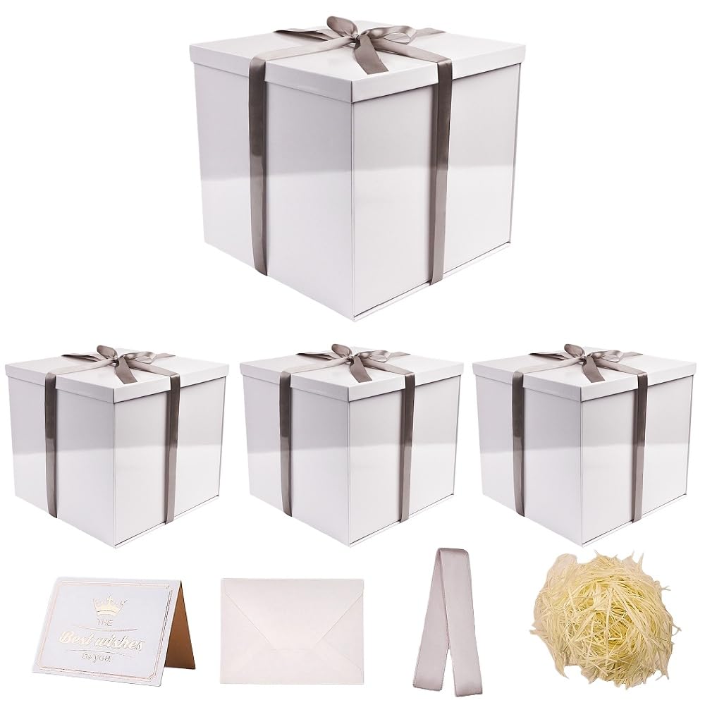 UoeRing 4 Pcs Large Gift Box Glossy White 12x12x11 Inch with Lid