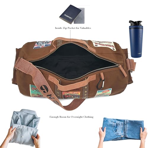 Image of The House of Tara Canvas Travel Duffle Bag 25 litres | Sports Duffel | for Men and Women | Adjustable Broad Strap | Gym Bag | Airline Carry On Luggage | Quick Access Pockets | Khaki