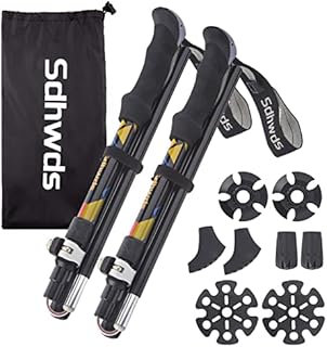 Sdhwds Hiking Poles 2-pc Pack, Collapsible Walking Stick, Lightweight Aluminum 7075 Trekking Poles, Quick Adjust Flip-Lock Walking Sticks for Hiking,Camping,Climbing (Black)