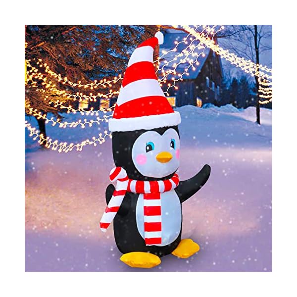 SEASONBLOW - Pingouin de Noël gonflable avec écharpe et bonbons - Décoration pour jardin, jardin, maison, fête, intérieur ou extérieur, décoration de Noël 51R7ZR3qjhL. SS600