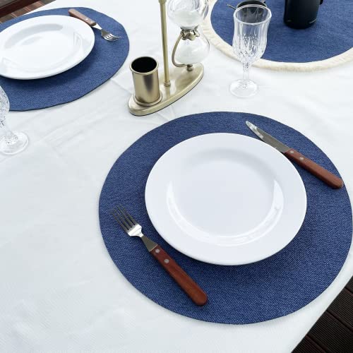 Slow Cow Round Placemats For Dining Table Place Mats 15 Inch Washable Set Of 4, Dark Denim #TOP3
