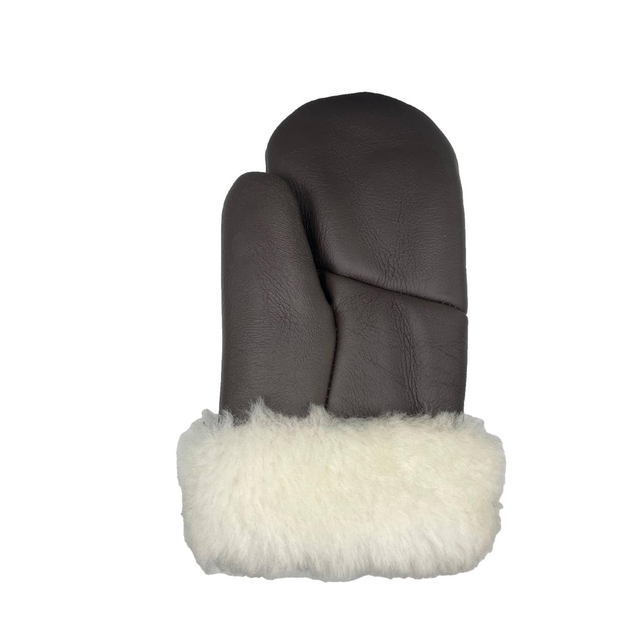 Men's Premium Shearling Sheepskin Leather Fur Mittens (Medium, Brown/Off White Fur)