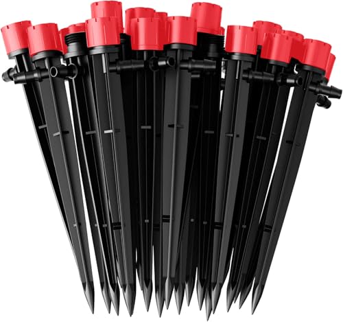 KAHEIGN 60 Piezas Goteros de Riego de Agua, 8 Agujeros Emisores de Goteo Ajustables Riego por Goteo de Micro Flujo Sistema de Riego de 360 Grados para Tubo de 4mm /7mm (Rojo)