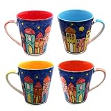 Gall&Zick Kaffeetasse bunt mit Häuserbemalung - handgefertigt - Set/4