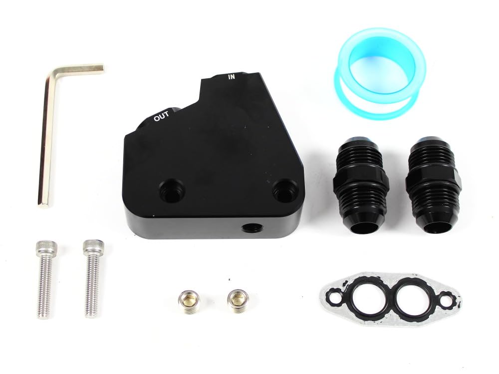 Adattatore radiatore olio alluminio nero anodizzato olio Dash10 AN10 2 connettori 1/8" per sensori di temperatura e pressione per motori LS1 LS2 LS3 LS6 LS7 LS9 GM-V8 Gen IV 1039106