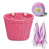 Kid's Bicycle Basket Streamers Set, Children's Bike Handlebar Wicker Basket Bike Streamers Bell and