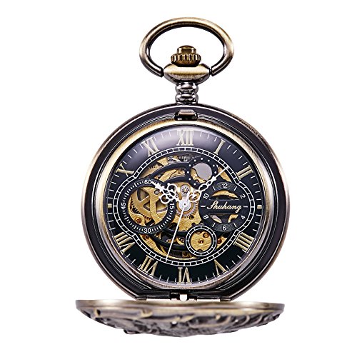 Treeweto Men's Antique Brone Dragon Mechanical Skeleton Pocket Watch For Women With Chain #TOP1