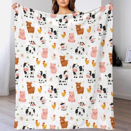 Plaid de salon microfibre 150x200 couverture animaux de la ferme mignon