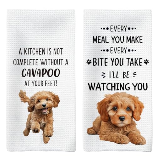 Tzhim Cavapoo - Juego de 2 toallas de cocina para perros, toallas de mano de regalo Cavapoo, regalos para los amantes del Cavapoo, paños de cocina, paños de cocina para cocina, regalos para amantes de