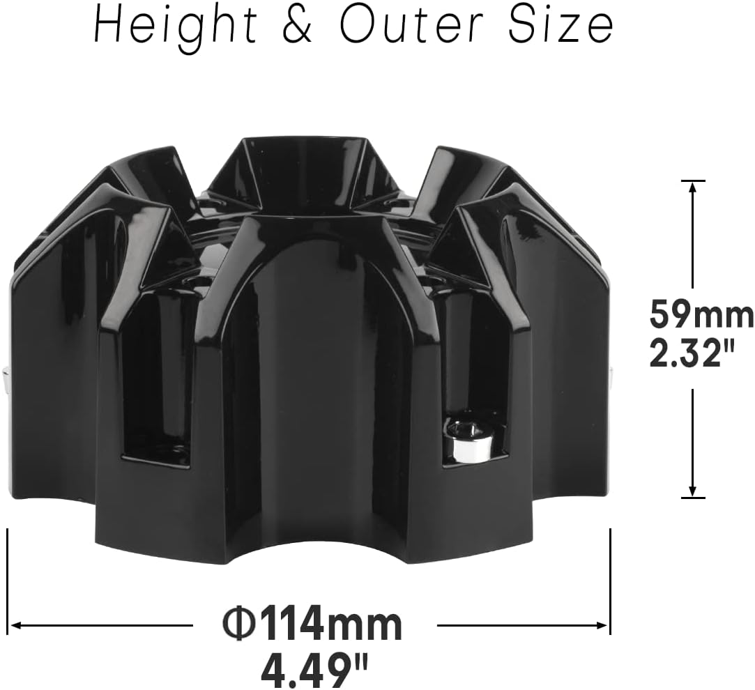 4.49in Wheel Center Caps for Ballistic Black Center Cover Replacement, 4 Pack, 6 lugs