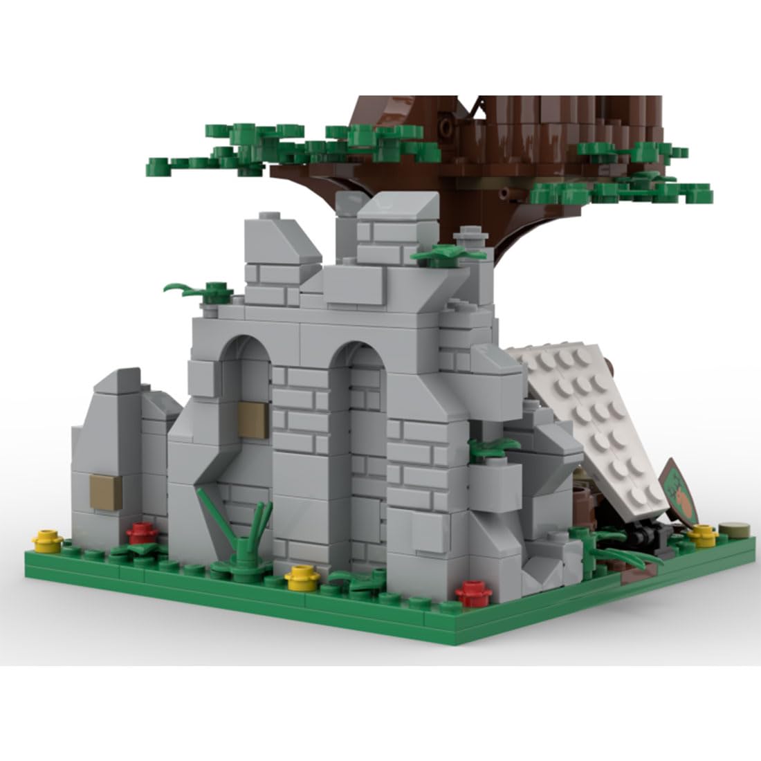 Mittelalterlicher Förster ruinierten Mauerwachturm Set, 390 Teile Klemmbausteine Mittelalterliches Architecture Burg Gebäude Set, MOC-176956