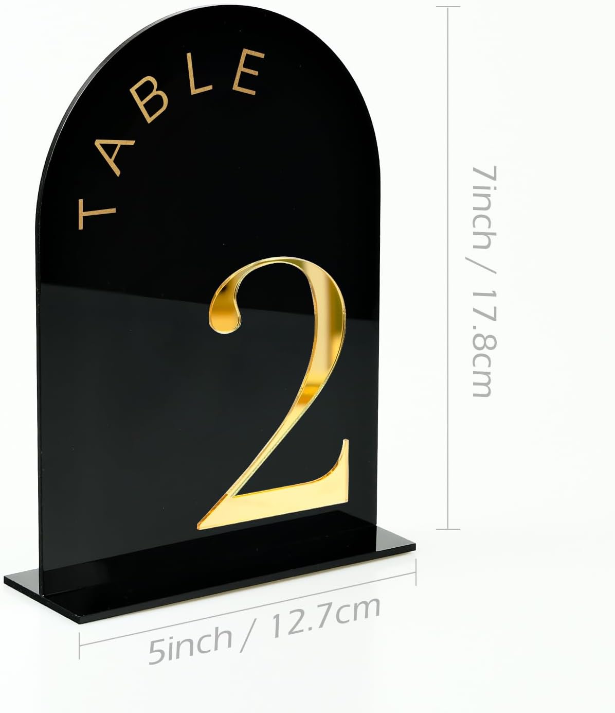 Black Arch Wedding Table Numbers 1-10, Gold Numbers and Stands