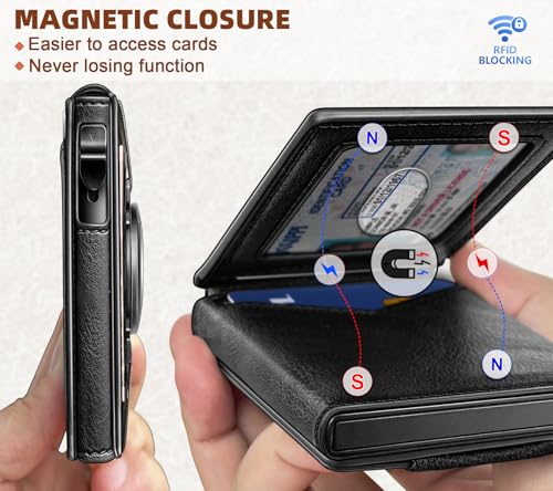 Image of BULLIANT Men Slim Leather Wallet Metal Case Money Clip-Magnetic Closure