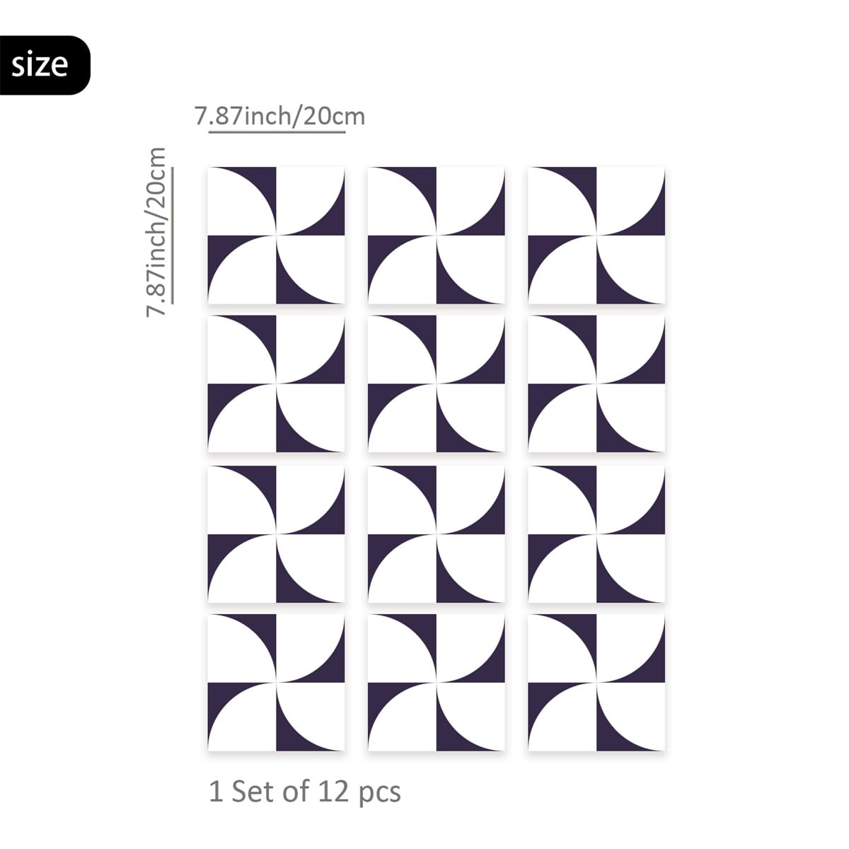 Azulejos de cerámica para pared, adhesivos para azulejos de 20 x 20 cm, color azul y blanco, para cocina y baño (24 unidades)