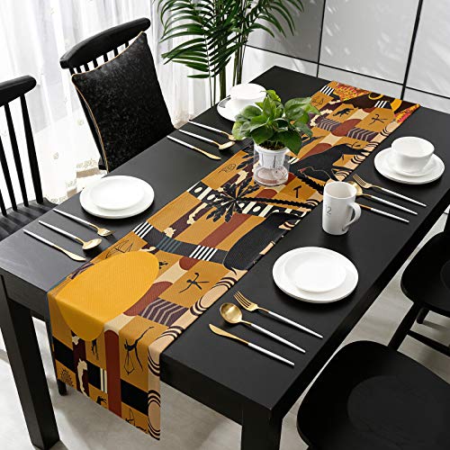 Leohome African Black Woman Cotton Linen Rectangle Table Runners 13''X70'', Elephant And Giraffe Luxury Table Runners For Wedding Party Banquet Dinner Decor #TOP3