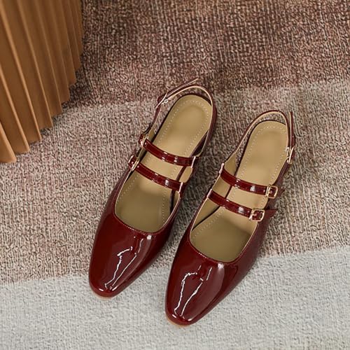 Women's Chunky Low Heel Slingback Mary Janes,Closed Round Toe Sexy Adjustable Ankle Buckle Slip On Sandals Dressy Party Wedding Fashion Pumps3