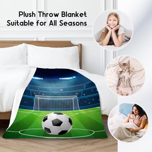 Mercuryelf Soccer Blanket - Soft, Fuzzy & Warm - 60x80 Inches Flannel Throw Blankets for Bed, Couch - Colorful Sports Throws Gift for Men, Women