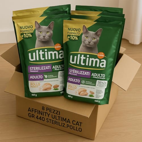 Última comida seca para gatos esterilizados adultos 8 x 440 g – Disponible con carne de res, salmón o pollo – Pienso completo y equilibrado para control del peso (8 x al pollo 440 g)