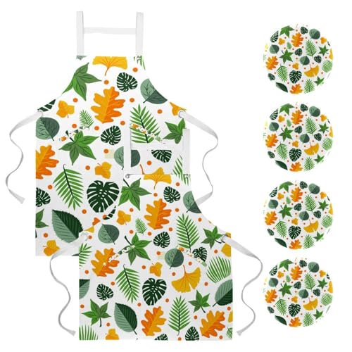 Tablier de cuisine à motif feuilles pour restaurant, bar et travail de service