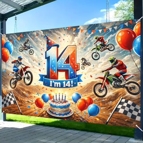 Image of Nuxovilar Happy 14th Birthday Banner Yard Sign 71 inchx43in Polyester Backdrop
