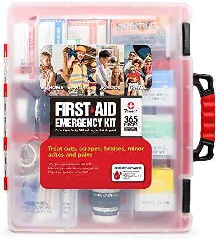 365 Piece First Aid Kit, Well-Organized Durable Hard Case, Wall-Mountable Trauma Medical Kits for Any Emergencies, Ideal for Home, Office, Car, Travel, Outdoor, Camping, Hiking, Boating (White)