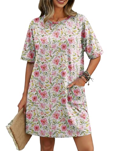 Image of Ekouaer Womens Cotton Nightgown with Pocket Short Sleeve Sleep Shirt S-2XL