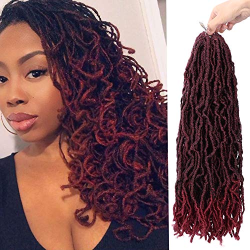 DeeThens 18 Inch Nu Locs Crochet Hair 6 Packs Curly Wavy Goddess Locs Crochet Braids Synthetic Faux Locs African Roots Twist Braiding Hair Extensions for Women 21 Roots/Pack(18 Inch, T1B/BUG#)
