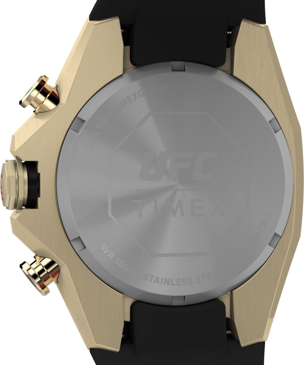 Timex Reloj Hombre UFC Pro Men's Silicone Caja de Acero Dorado Movimiento de Cuarzo Esfera Negro Correa Silicona Negro con Cierre Hebilla Normal 10 ATM
