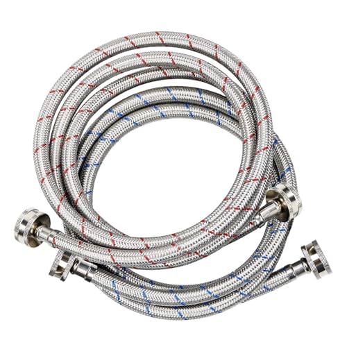 Kabel-Elektro 6 Ft. Washing Machine Hoses Set (Straight/Straight). Wide internal Diameter 3/4 inches connector compatible NPT faucets and washing ports Stainless Steel PVC