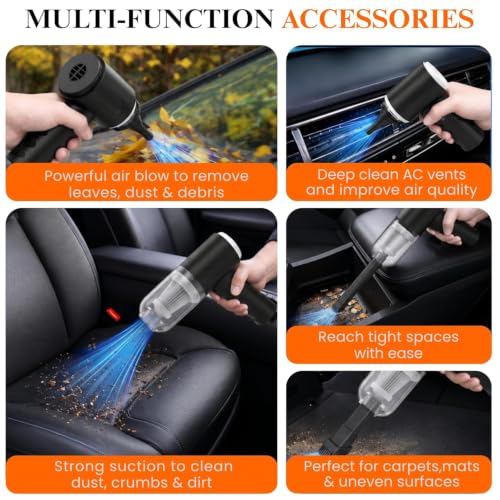 Image of kitchen gizmo Portable 3-in-1 Car Vaccum Cleaner with Blower, USB Rechargeable, Black, Wireless Handheld Mini Design, Strong Suction, Washable HEPA Filter for Car, Home, Travel (Multi)