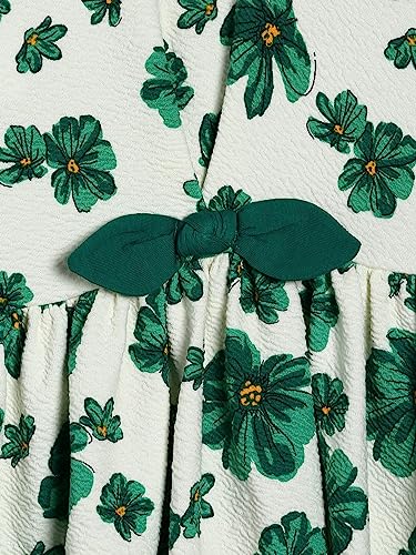 Image of miniklub Girls White & Green Floral Dress