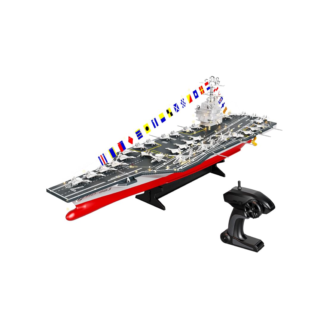 Portaerei RC modello LHD-882, 1/458, grande nave telecomandata da 70 cm, 2,4 GHz, nave da guerra militare con doppio motore e illuminazione LED, barca ad alta velocità per laghi e piscine