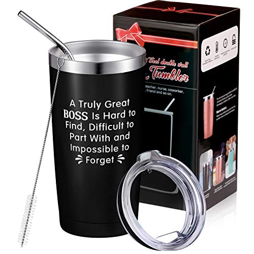 Boss Appreciation Gift A Truly Great Boss is Hard To Find, Novelty Travel Coffee Mug Thank You Mentor Retirement Leaving Gift for Colleague Farewell, 21 oz Mug Tumbler with Gift Box (Black)