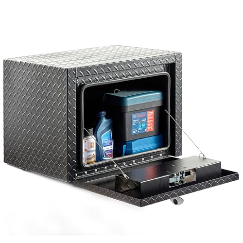 24 Inch Heavy Duty Aluminum Underbody Truck Tool Box – Waterproof Underbed Toolbox with Diamond Tread Plate & Matte Black Finish for Pickup Trucks, Trailers, ATVs & RVs
