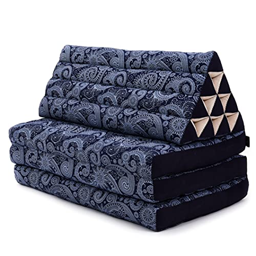 Image of Leewadee 3-Fold Mat XXL with Triangle Cushion - Firm TV Pillow, Foldable Mattress with Cushion Made of Eco-Friendly Kapok, 67 x 31 inches, Blue White