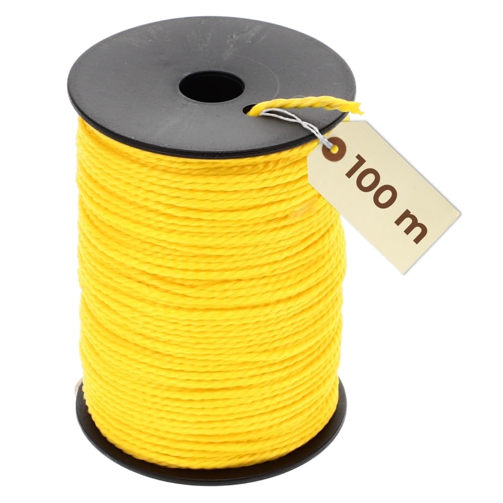 Línea de albañil, línea de guía, línea de pavimentación, línea de colocación, línea de plomada, línea de construcción, 100 m, 2 mm, amarillo