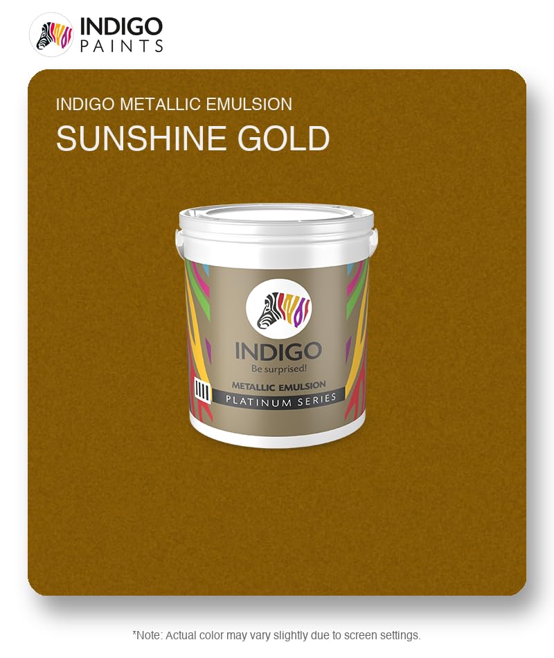 Image of Indigo Metallic Emulsion Platinum Series - Sparkling Metallic Texture Wall Paint | Water-Based | Anti-Fungal & Algae Resistant | Interior & Exterior Use 4 L Sunshine Gold