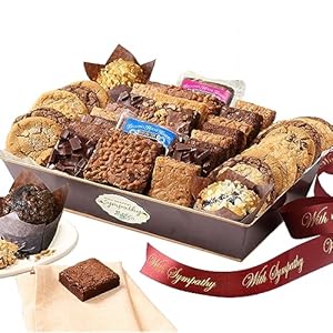 Broadway Basketeers Sympathy Wishes Gift Baskets, 44 Brownies and Cookies Individually Wrapped for Freshness. Assorted Topping and Flavors