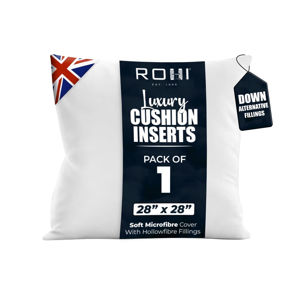 Rohi Pack of 1 Premium Microfibre Cushion Inserts 70cm x 70cm | 28x28 inch – Soft & Plump Down Alternative Filled Cushions Inner Pad – Breathable & Hypoallergenic Cushion Pads Set of 1 - White