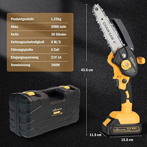 Akku Kettensäge 6 Zoll Mini motorsäge - Handkettensäge Elektrisch mit Akku & Schnittsc Handschuhe & Ladegerat für Heimischer Garten Schneiden Kleinholz – Bild 3