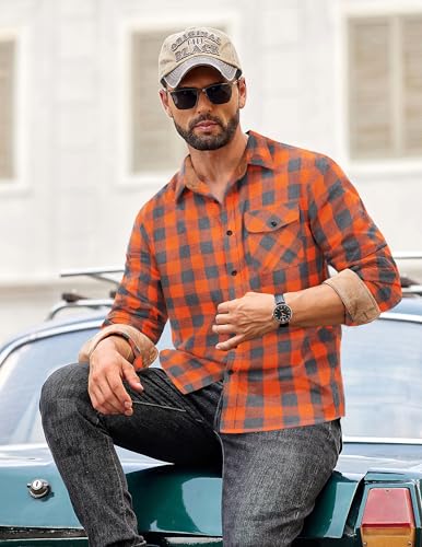 COOFANDY Mens Long Sleeve Flannel Shirts Plaid Button Down Shirt Blushed Cotton Flannel Shirt - Image 4