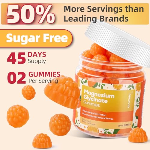 DREAVIO 90 Count Magnesium Glycinate Gummies 400mg w/Ashwagandha Supplement - Sugar Free Zinc Magnesium Glycinate Supplement Ashwagandha Gummies for Adults Orange Gummies - Thumbnail 5