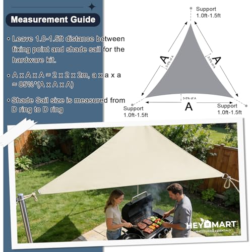 HEYOMART Sonnensegel Dreieck 2 x 2 x 2m Wasserdicht Sonnenschutz inkl Befestigungsseile PES Polyester mit UV Schutz für Garten Terrasse Camping, Cremeweiß 3